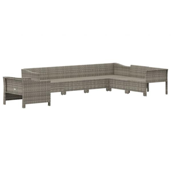 7-tlg. Garten-Lounge-Set mit Kissen Grau Poly Rattan