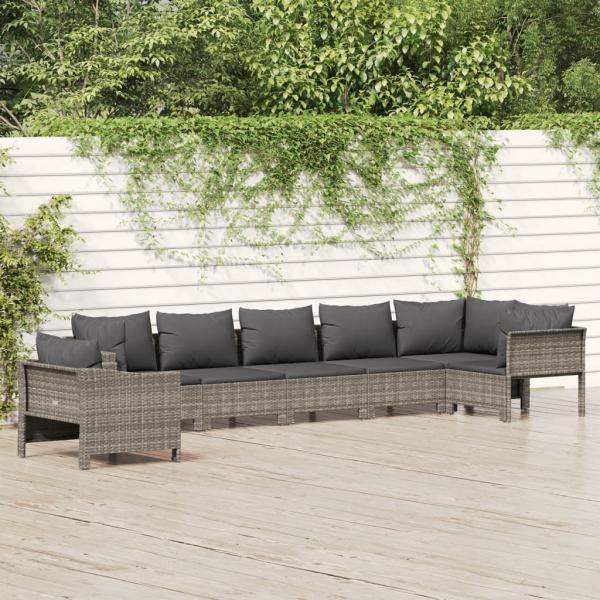 ARDEBO.de - 7-tlg. Garten-Lounge-Set mit Kissen Grau Poly Rattan