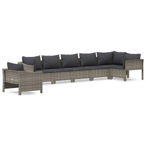 7-tlg. Garten-Lounge-Set mit Kissen Grau Poly Rattan