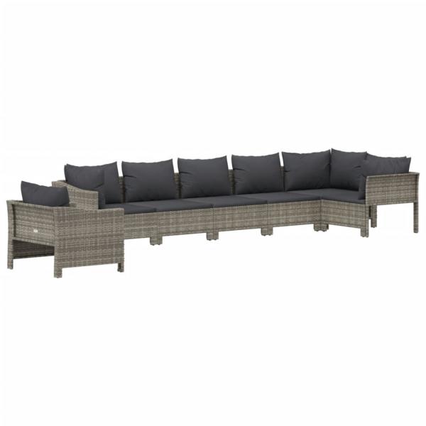 7-tlg. Garten-Lounge-Set mit Kissen Grau Poly Rattan