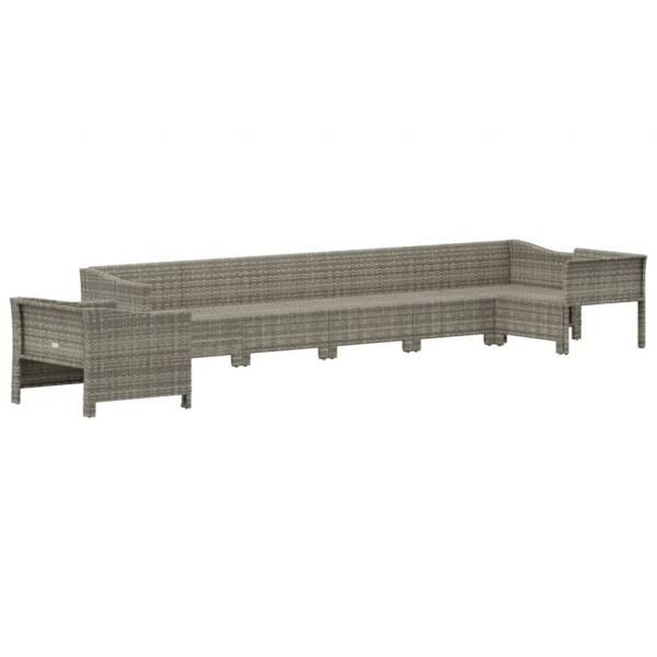 7-tlg. Garten-Lounge-Set mit Kissen Grau Poly Rattan