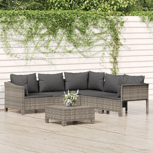 ARDEBO.de - 6-tlg. Garten-Lounge-Set mit Kissen Grau Poly Rattan