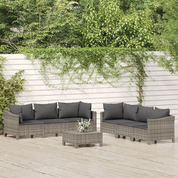 ARDEBO.de - 7-tlg. Garten-Lounge-Set mit Kissen Grau Poly Rattan