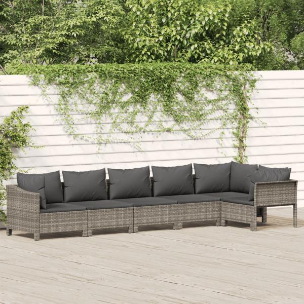 ARDEBO.de - 6-tlg. Garten-Lounge-Set mit Kissen Grau Poly Rattan