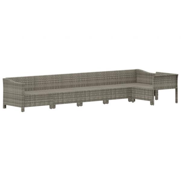 6-tlg. Garten-Lounge-Set mit Kissen Grau Poly Rattan