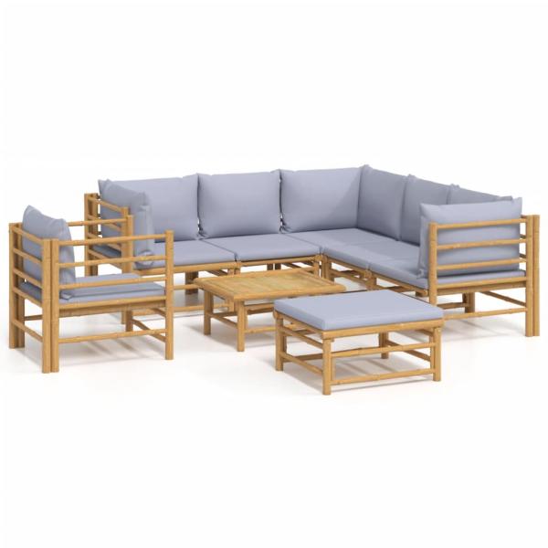 8-tlg. Garten-Lounge-Set mit Kissen Hellgrau Bambus