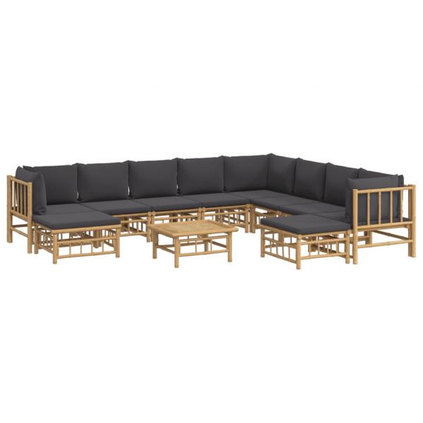 ARDEBO.de - 11-tlg. Garten-Lounge-Set mit Dunkelgrauen Kissen Bambus