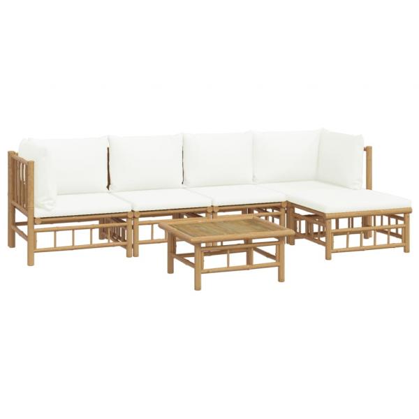 6-tlg. Garten-Lounge-Set mit Cremeweißen Kissen Bambus