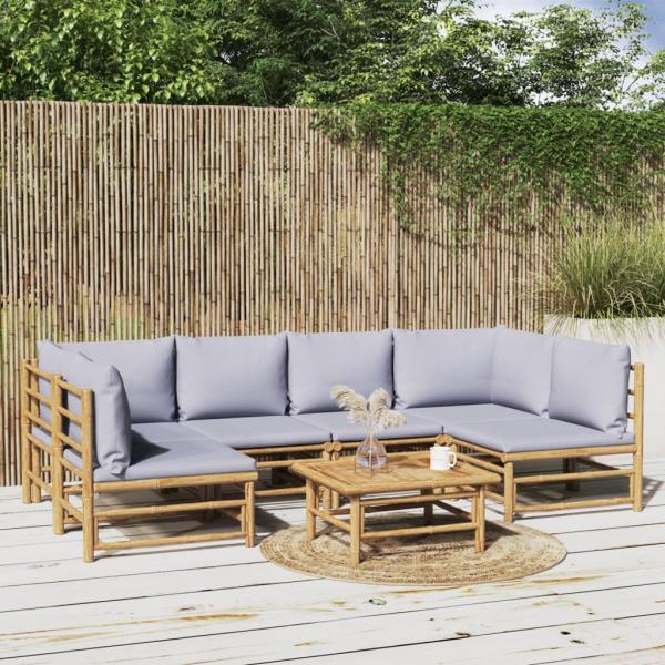 ARDEBO.de - 7-tlg. Garten-Lounge-Set mit Hellgrauen Kissen Bambus