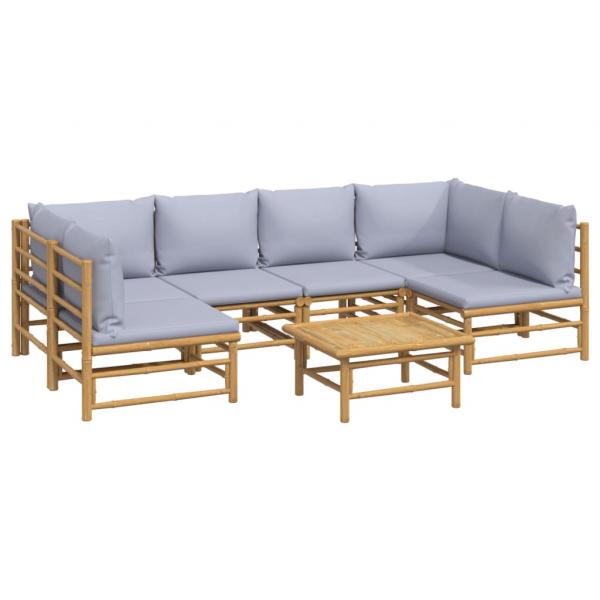 7-tlg. Garten-Lounge-Set mit Hellgrauen Kissen Bambus