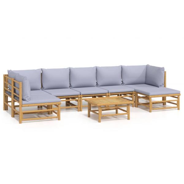8-tlg. Garten-Lounge-Set mit Kissen Hellgrau Bambus