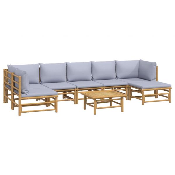 8-tlg. Garten-Lounge-Set mit Kissen Hellgrau Bambus