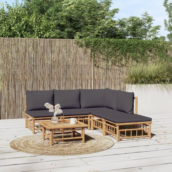 ARDEBO.de - 6-tlg. Garten-Lounge-Set mit Dunkelgrauen Kissen Bambus
