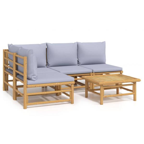 5-tlg. Garten-Lounge-Set mit Hellgrauen Kissen Bambus