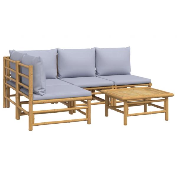 5-tlg. Garten-Lounge-Set mit Hellgrauen Kissen Bambus