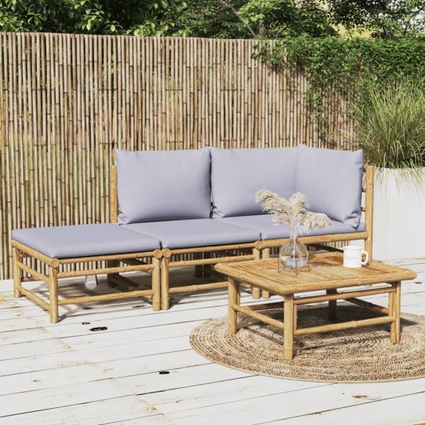 ARDEBO.de - 3-tlg. Garten-Lounge-Set mit Hellgrauen Kissen Bambus