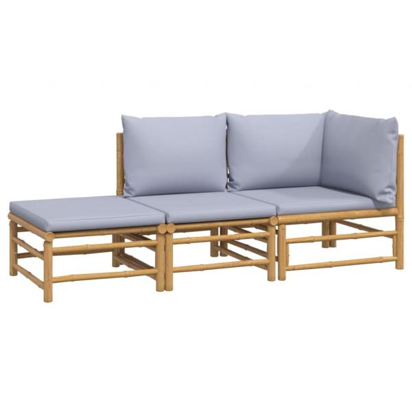 3-tlg. Garten-Lounge-Set mit Hellgrauen Kissen Bambus