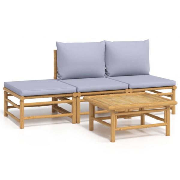4-tlg. Garten-Lounge-Set mit Hellgrauen Kissen Bambus