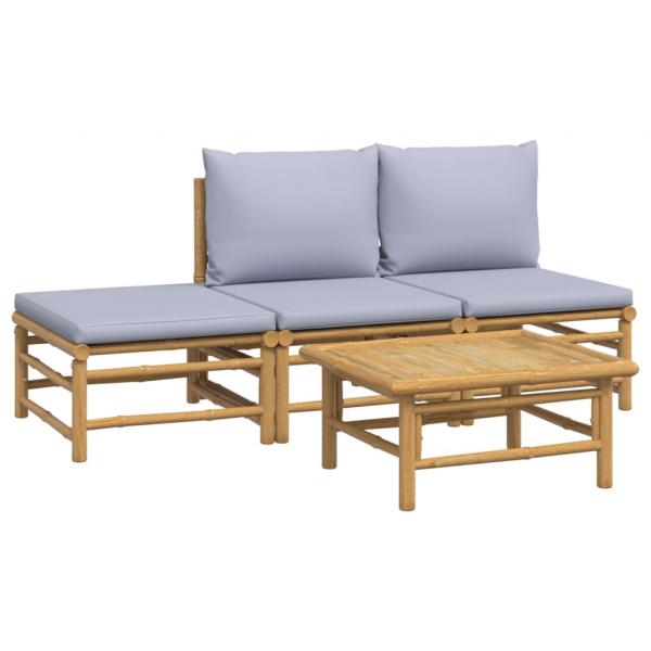 4-tlg. Garten-Lounge-Set mit Hellgrauen Kissen Bambus