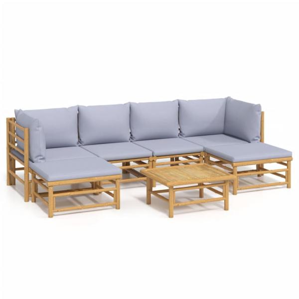 7-tlg. Garten-Lounge-Set mit Hellgrauen Kissen Bambus