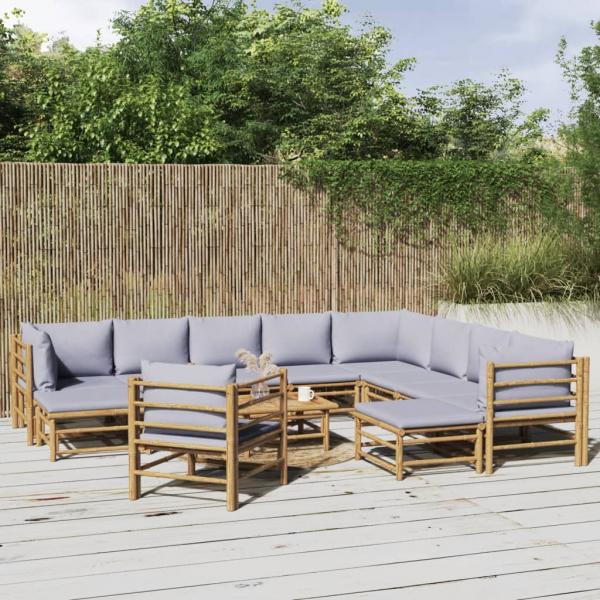 ARDEBO.de - 12-tlg. Garten-Lounge-Set mit Hellgrauen Kissen Bambus