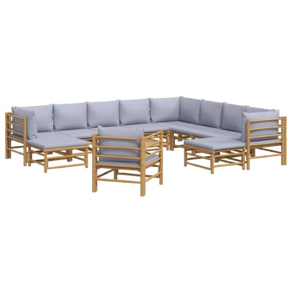 12-tlg. Garten-Lounge-Set mit Hellgrauen Kissen Bambus