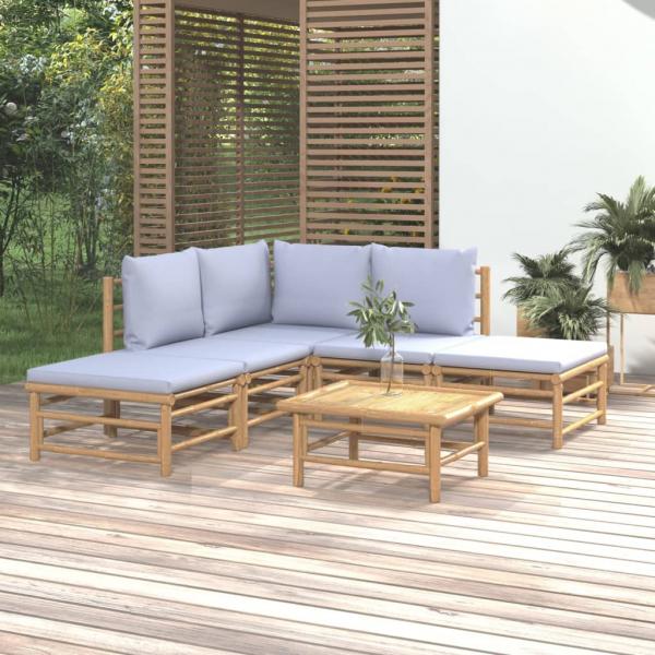 ARDEBO.de - 6-tlg. Garten-Lounge-Set mit Hellgrauen Kissen Bambus