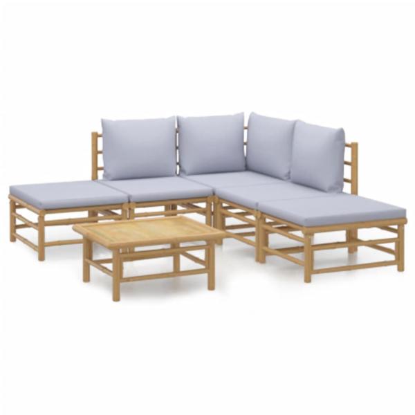 6-tlg. Garten-Lounge-Set mit Hellgrauen Kissen Bambus