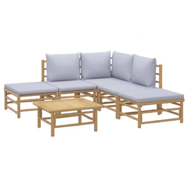 6-tlg. Garten-Lounge-Set mit Hellgrauen Kissen Bambus