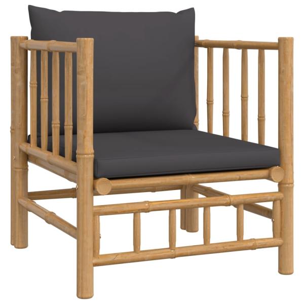 ARDEBO.de - 7-tlg. Garten-Lounge-Set mit Dunkelgrauen Kissen Bambus