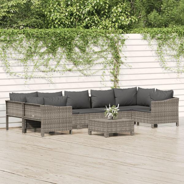 ARDEBO.de - 8-tlg. Garten-Lounge-Set mit Kissen Grau Poly Rattan