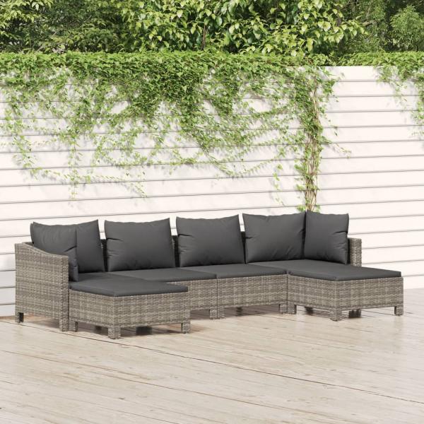 ARDEBO.de - 6-tlg. Garten-Lounge-Set mit Kissen Grau Poly Rattan