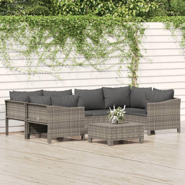 ARDEBO.de - 7-tlg. Garten-Lounge-Set mit Kissen Grau Poly Rattan