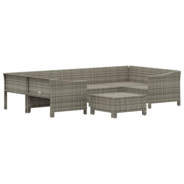 7-tlg. Garten-Lounge-Set mit Kissen Grau Poly Rattan