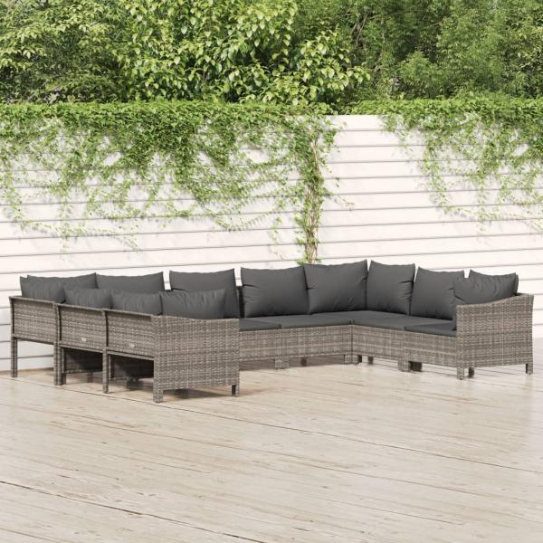 ARDEBO.de - 9-tlg. Garten-Lounge-Set mit Kissen Grau Poly Rattan