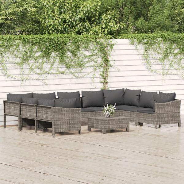 ARDEBO.de - 10-tlg. Garten-Lounge-Set mit Kissen Grau Poly Rattan