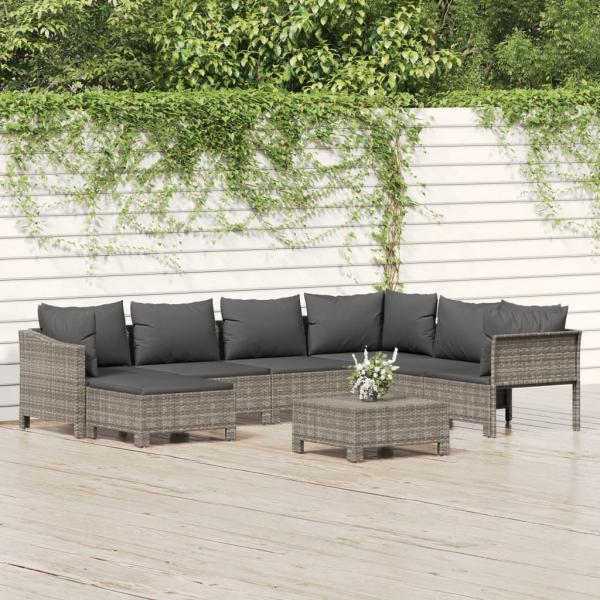 ARDEBO.de - 8-tlg. Garten-Lounge-Set mit Kissen Grau Poly Rattan