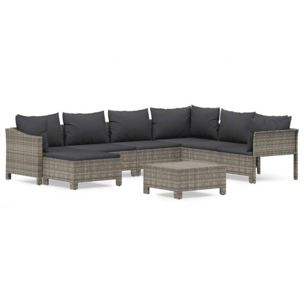 8-tlg. Garten-Lounge-Set mit Kissen Grau Poly Rattan