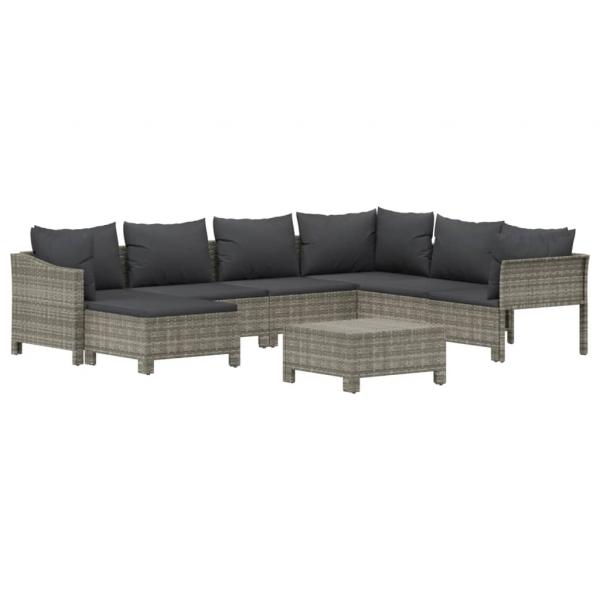 8-tlg. Garten-Lounge-Set mit Kissen Grau Poly Rattan