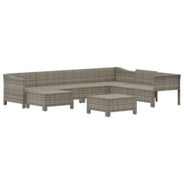 8-tlg. Garten-Lounge-Set mit Kissen Grau Poly Rattan