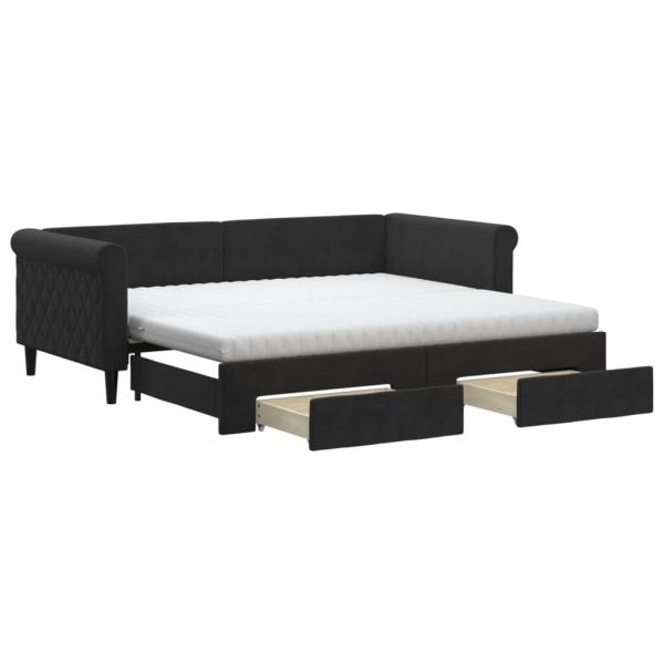 Tagesbett Ausziehbar mit Schubladen Schwarz 90x190 cm Samt