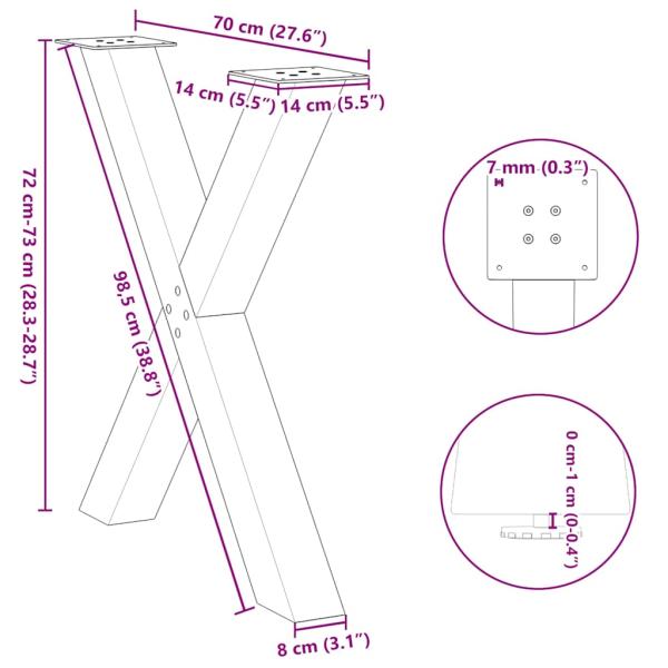 Esstischbeine X-Form 2 Stk. Weiß 70x(72-73) cm Stahl