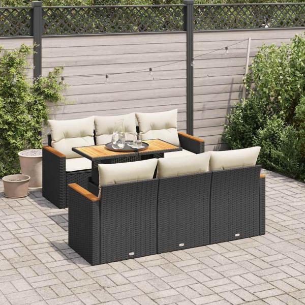 ARDEBO.de - 7-tlg. Garten-Sofagarnitur mit Kissen Schwarz Poly Rattan