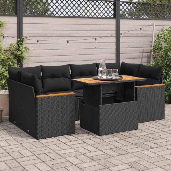 ARDEBO.de - 6-tlg. Garten-Sofagarnitur mit Kissen Schwarz Poly Rattan