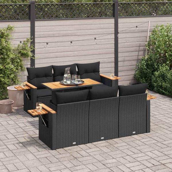 ARDEBO.de - 7-tlg. Garten-Sofagarnitur mit Kissen Schwarz Poly Rattan