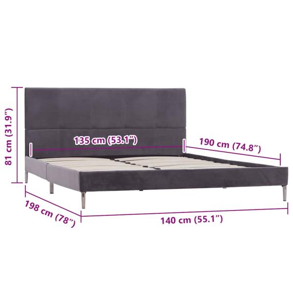Bettgestell ohne Matratze Grau Stoff 135x190 cm