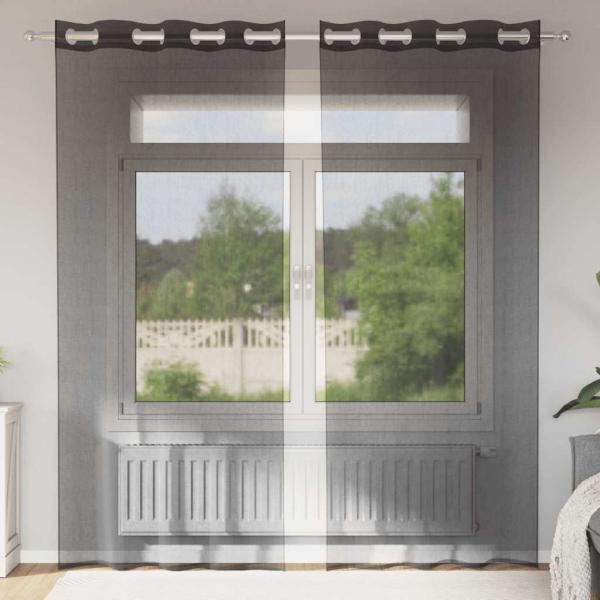 ARDEBO.de - Voile Vorhänge mit Ösen 2 Stk. Schwarz 140x225 cm