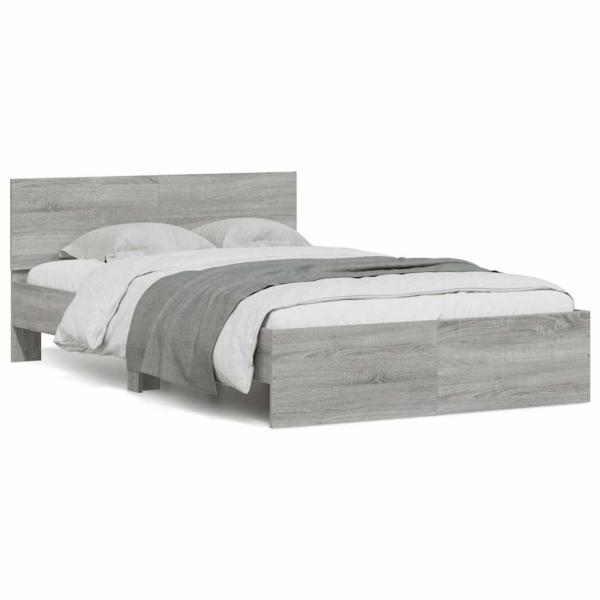 ARDEBO.de - Bettgestell mit Kopfteil LED-Beleuchtung Grau Sonoma 135x190 cm
