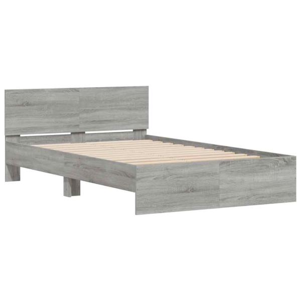 Bettgestell mit Kopfteil LED-Beleuchtung Grau Sonoma 135x190 cm
