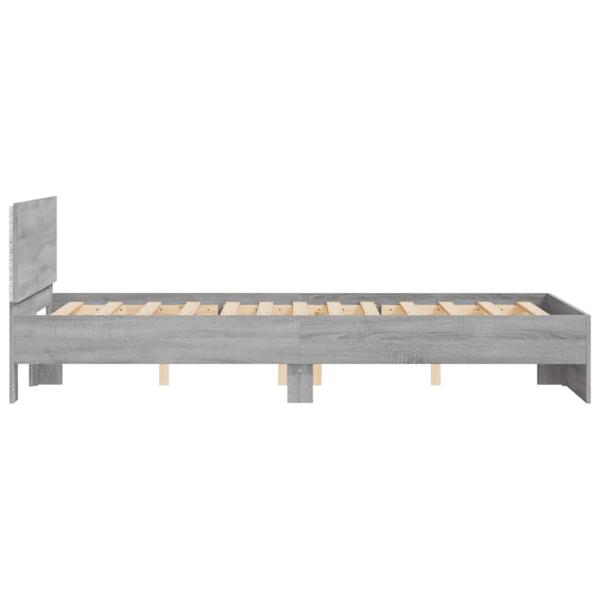 Bettgestell mit Kopfteil LED-Beleuchtung Grau Sonoma 135x190 cm
